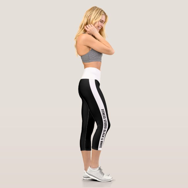 Leggings Capri Custom Company Name White Stripe Black (Droite)
