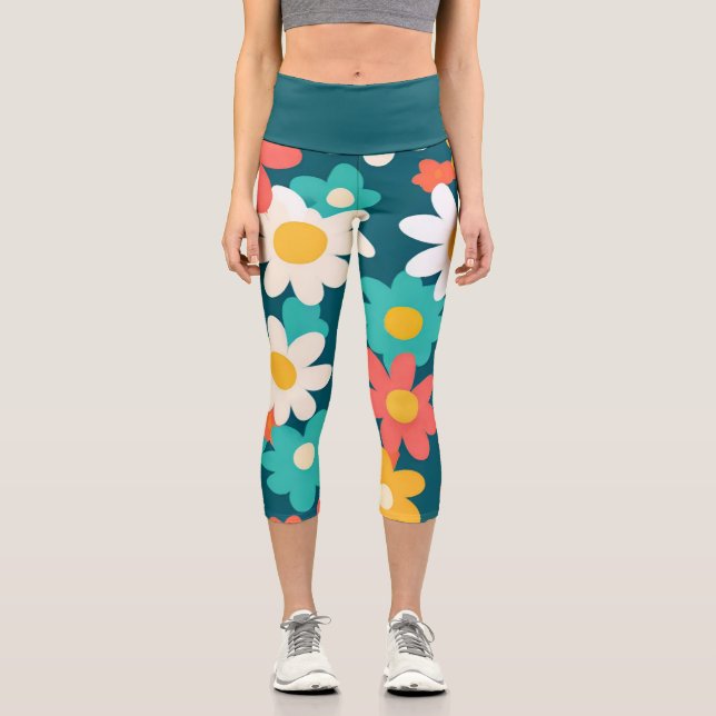 Leggings Capri Cute Daisy Flower Botanique motif école girly (Recto)