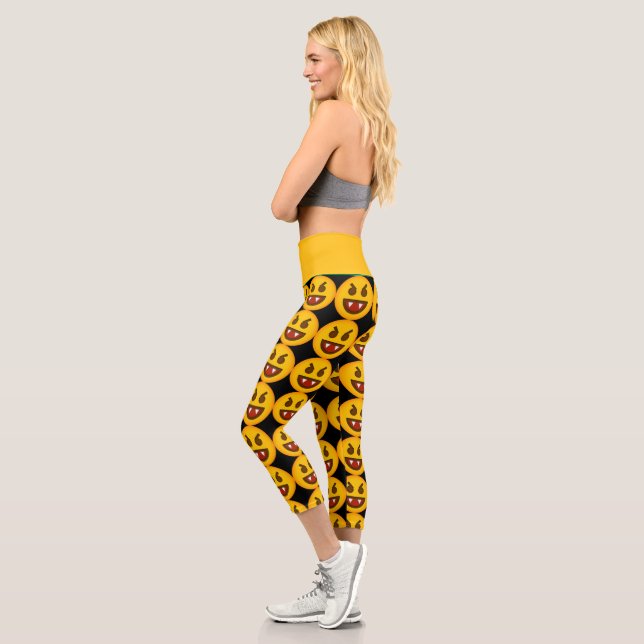 Leggings Capri Cute Devil Emoji Hauteur Capri Haut Taille (Gauche)