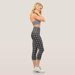 Leggings Capri Cute Empreinte de patte Grey & Black Motif tendanc