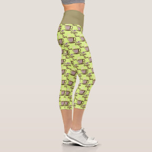 Leggings Capri Cute Fun Café Time Mugs Motif Yoga Exercice