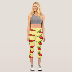 Leggings Capri Cute grenouille dans une chaussette rouge saut de
