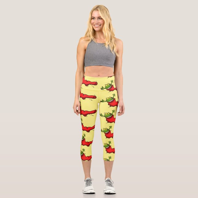 Leggings Capri Cute grenouille dans une chaussette rouge saut de  (Recto)