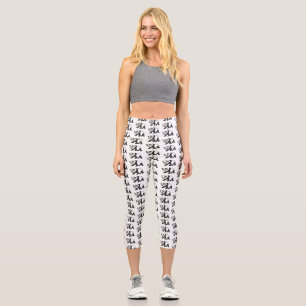 Leggings Capri Cute happy panda bear with flower cartoon