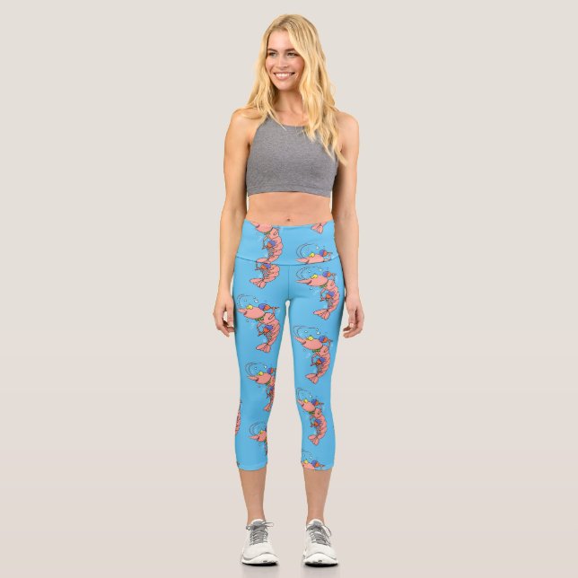 Leggings Capri Cute happy shrimp, dessin animé de crevettes (Recto)