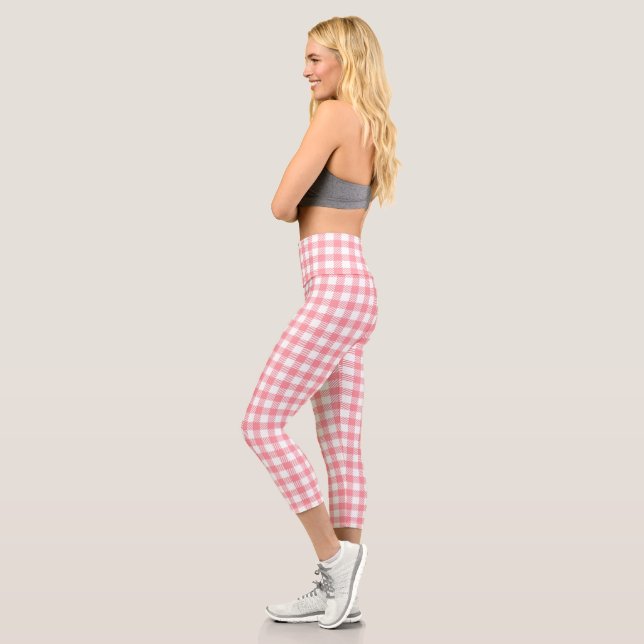 Leggings Capri Cute Moderne Fille Rose Blanc En vichy Plaid (Gauche)