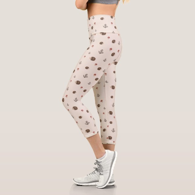 Leggings Capri Cute Motif forestier de Hérisson et Champignons (Gauche)
