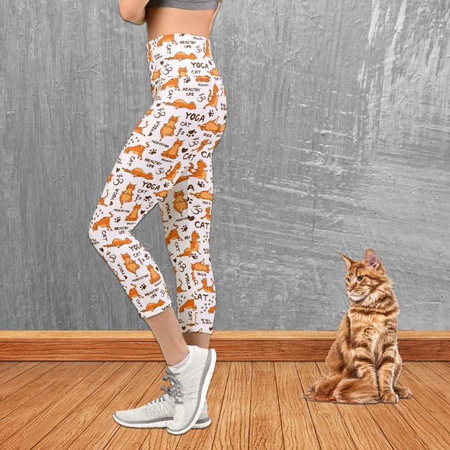 Leggings Capri Cute Orange Yoga Motif de chat (Créateur téléchargé)