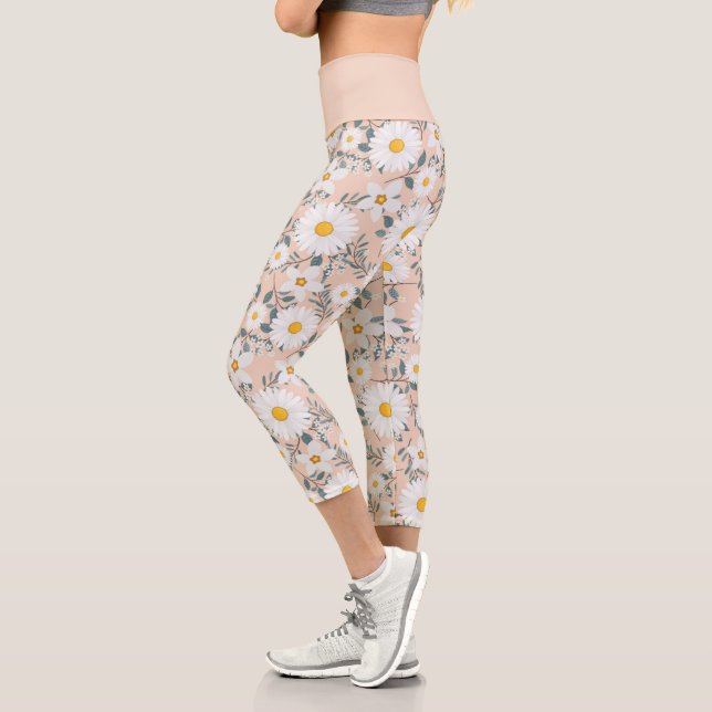 Leggings Capri Cute Pêche Et Blanc Fleur Faisée (Gauche)