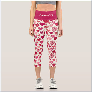 Leggings Capri Cute Sweet Red Pink Heart