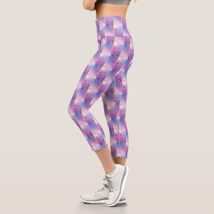 Leggings Capri Cute Unicorne Blanche Avec Rose & Bleu Mane