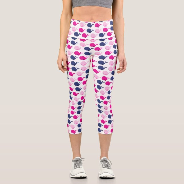 Leggings Capri Cute Whales, Pattern of Whales, Sea Animals (Recto)
