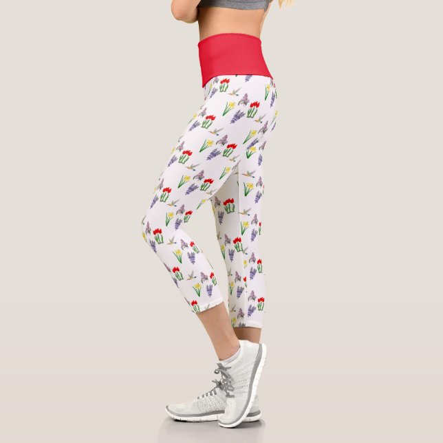Leggings Capri Daffodique de la Tulipe rouge printanière Lilac (Gauche)