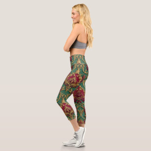 Leggings Capri Damassé baroque bordeaux émeraude