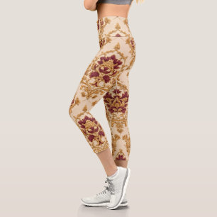 Leggings Capri Damassé floral doré ivoire