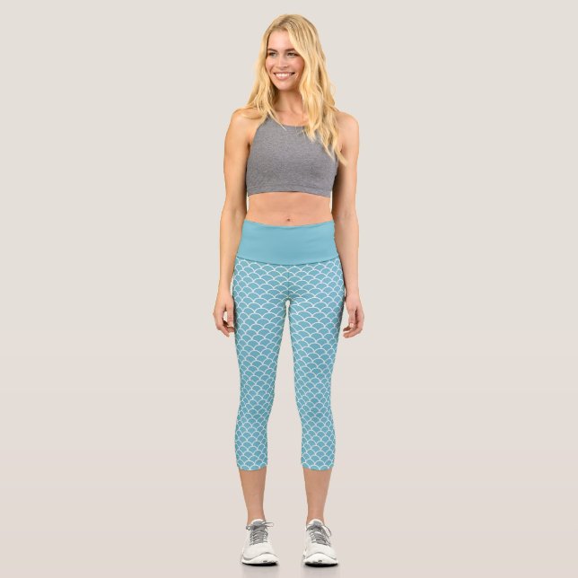 Leggings Capri Dark Sky Blue Mermaid Fish Scale (Recto)