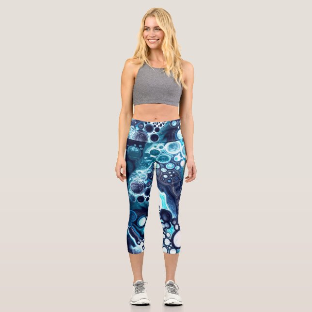 Leggings Capri Débardeur d'art fluide bleu et Marbre blanc (Recto)