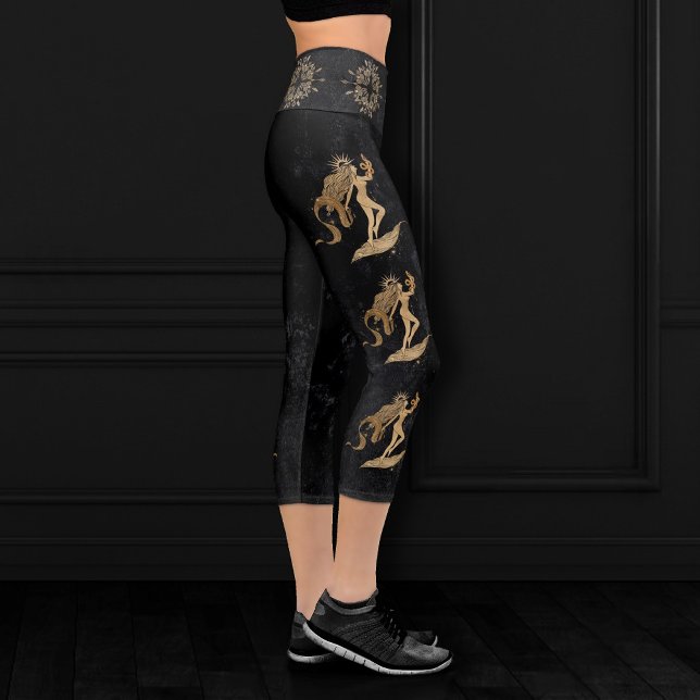 Leggings Capri Déesse du Zodiaque | Astrologie Cosmologique Gold  (Créateur téléchargé)