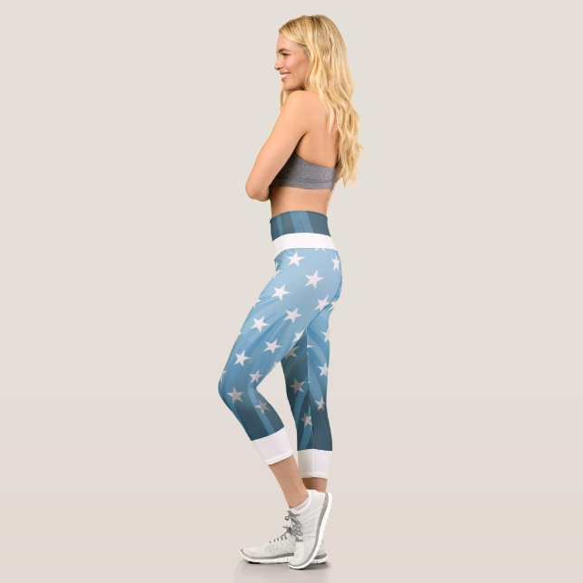 Leggings Capri Dégradé bleu avec étoiles haut taille Capris (Gauche)