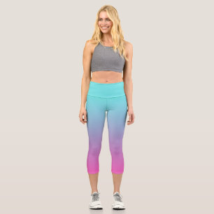 Leggings Capri dégradé bleu et rose ombre Capris haut taille