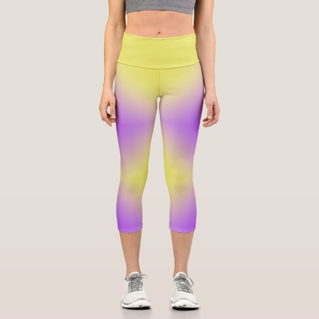 Leggings Capri Dégradé Motif de diamant jaune à violet (Recto)