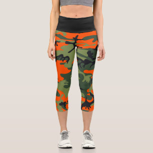 Leggings Capri Déguisement camouflage orange et vert, Militaire, 