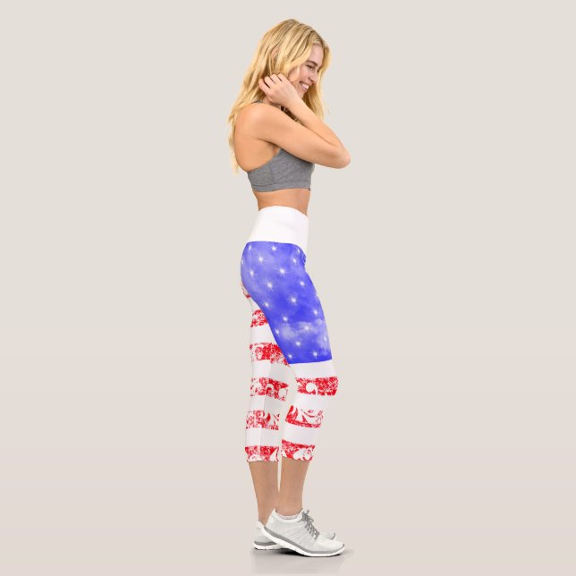 Leggings Capri Dentelle et nuages de drapeau américain (Droite)