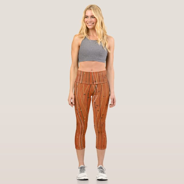 Leggings Capri Des rayures rouges ondulées : Art Abstrait japonai (Recto)