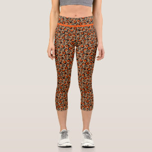 Leggings Capri Design Empreinte de léopard de mode orange noir