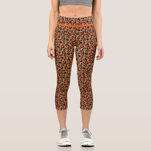 Leggings Capri Design Empreinte de léopard de mode orange noir (Recto)