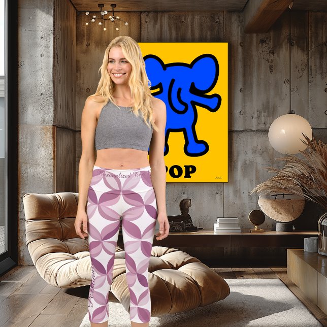 Leggings Capri Design floral rose et blanc : texte et logo person (Créateur téléchargé)