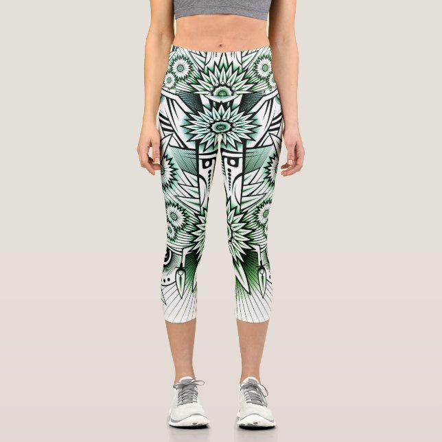 Leggings Capri Design tribal teinte verte (Recto)