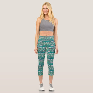 Leggings Capri Design vert doux design motif aztèque