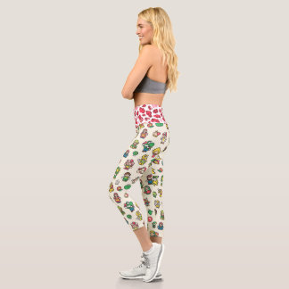 Leggings Capri dessin animé amusant et léopard rouge