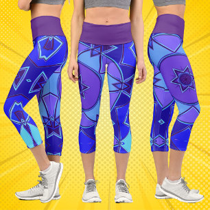 Leggings Capri Dessin Mandala bleu et violet