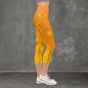 Leggings Capri Dessin Mandala Fleur Jaune