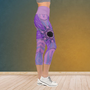 Leggings Capri Dessin Mandala Flower violet rose et bleu