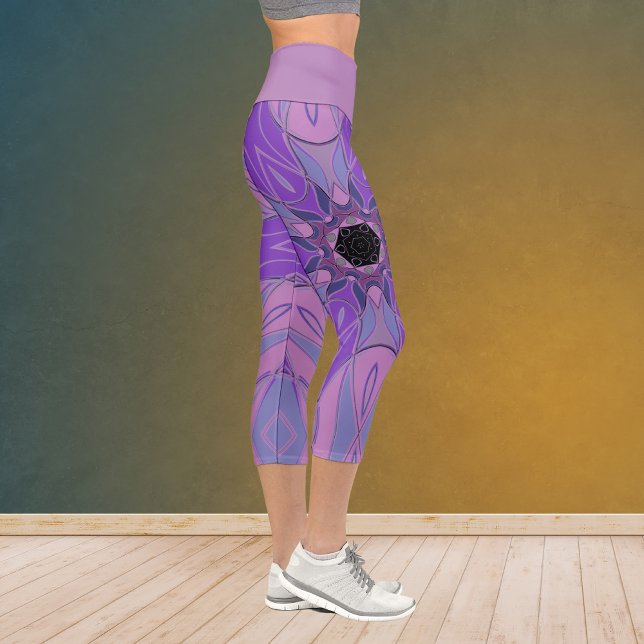 Leggings Capri Dessin Mandala Flower violet rose et bleu (Créateur téléchargé)