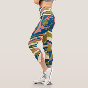 Leggings Capri Déversement - Bleu, Vert olive, Rose et Crème