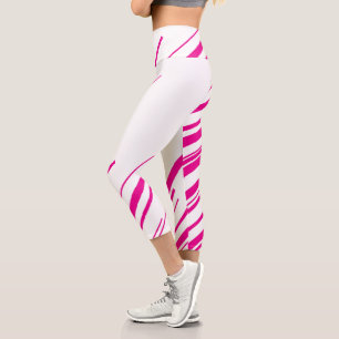 Leggings Capri Diagonales en Magenta et Blanc