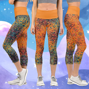 Leggings Capri Digital Mandala Orange bleu et jaune