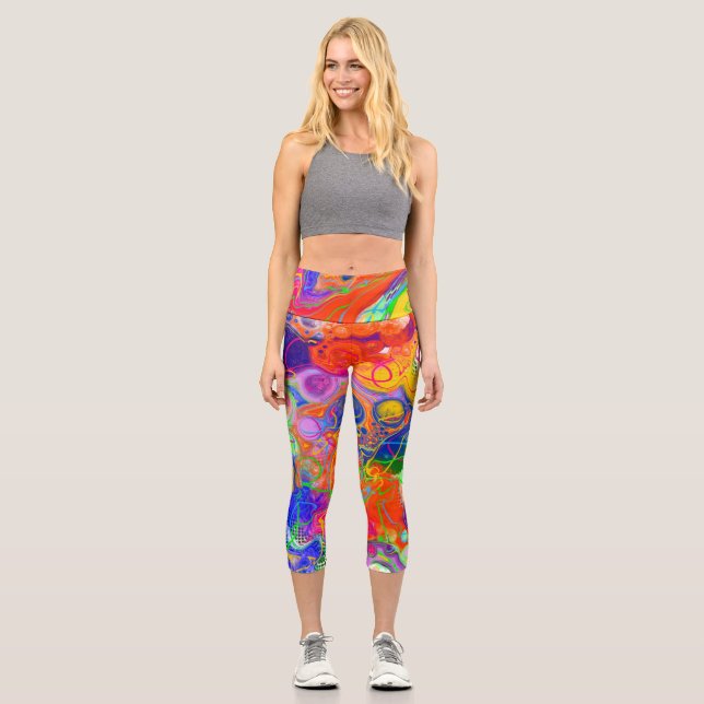 Leggings Capri Disco Ball Electricity Fluid Art (Recto)