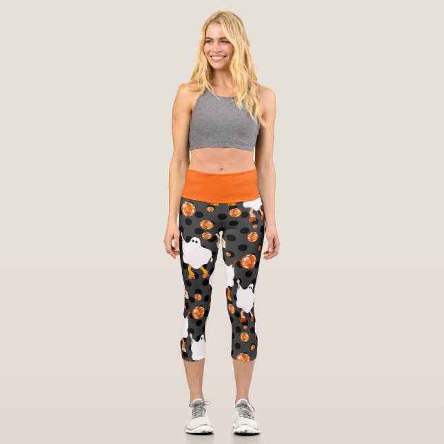 Leggings Capri disco halloween africaine fantôme orange (Recto)