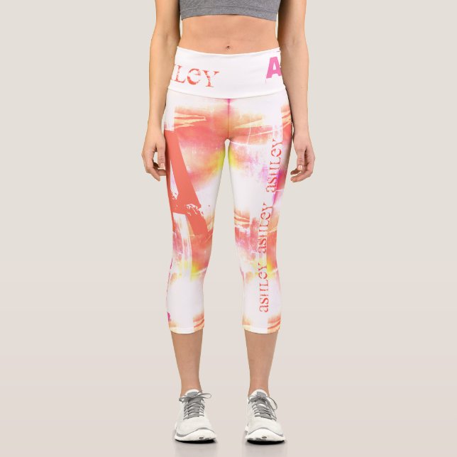 Leggings Capri Distressed nom Abstrait répétitif 6 Lettres HWCL (Recto)
