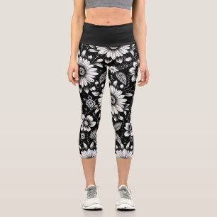 Leggings Capri Dose de marguerite N&B