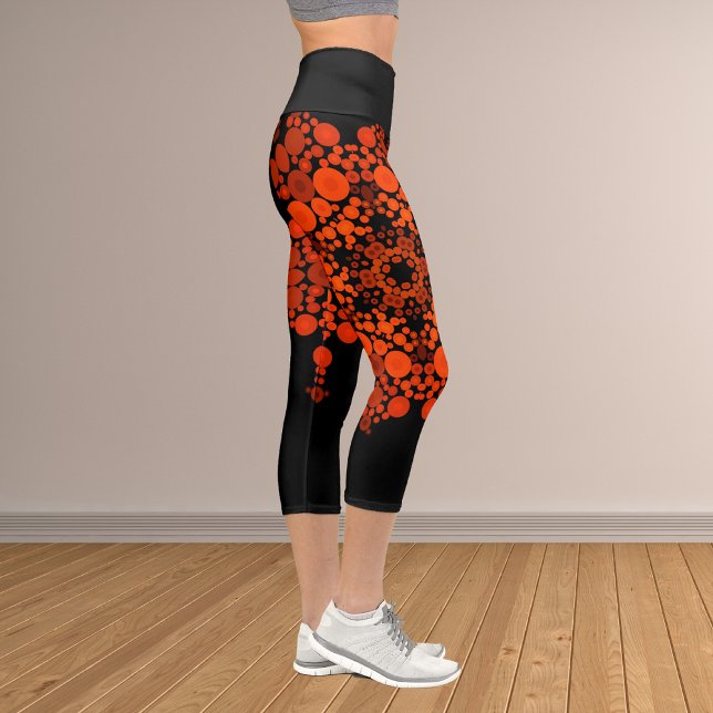Leggings Capri Dot Mandala Fleur Orange et Noir (Créateur téléchargé)