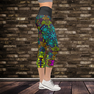 Leggings Capri Dot Mandala Flower bleu jaune et rose