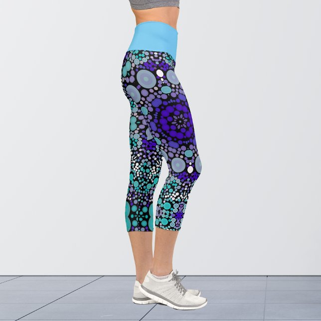 Leggings Capri Dot Mandala Flower violet bleu et blanc (Créateur téléchargé)
