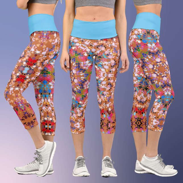 Leggings Capri Dot Mandala Orange Bleu rose et blanc (Créateur téléchargé)