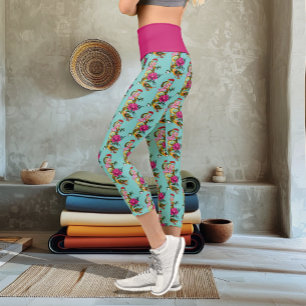 Leggings Capri Dragon Chinois Fleurs de Lotus Cerisiers en Fleur